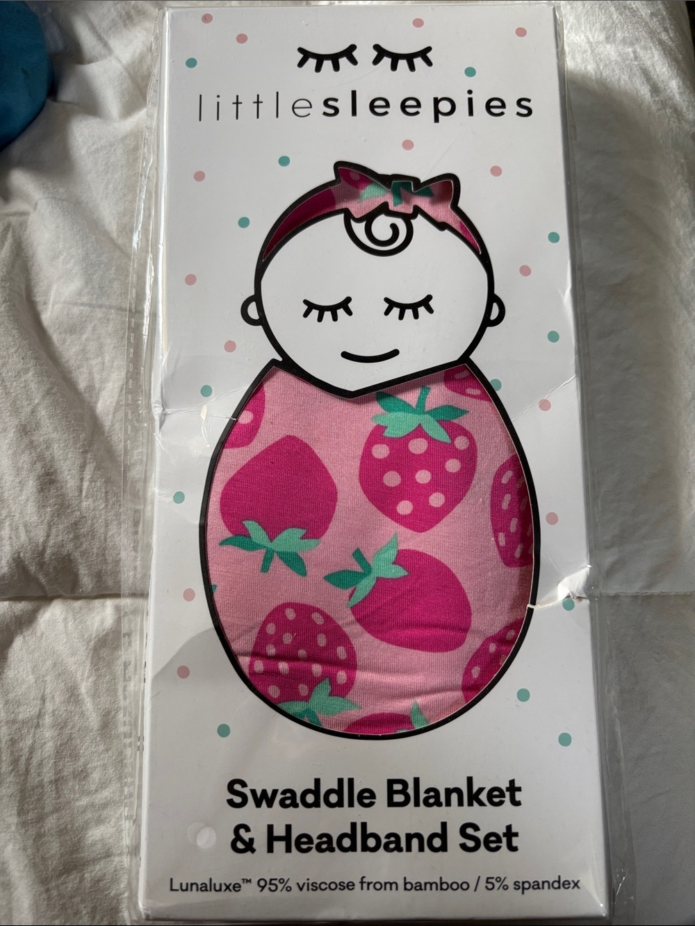 Little Sleepies Pink Strawberry Swaddle Blanket & Headband Set
